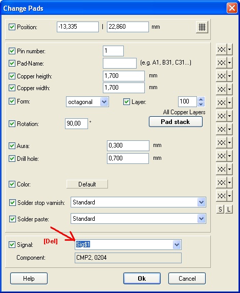 Deleting an airwire by deleting the pad's signal