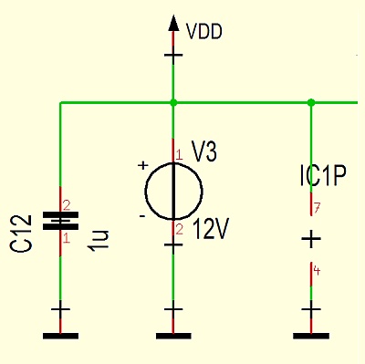 Use of a virtual voltage source in the schematic only for simulation reasons