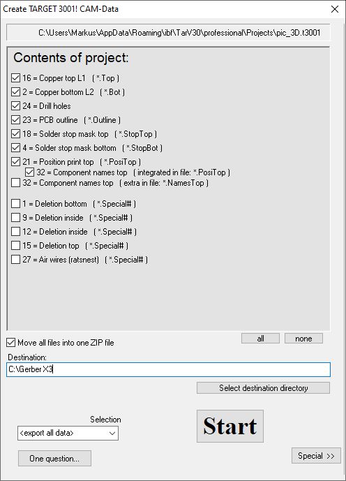 The Create TARGET 3001! CAM-Data dialog