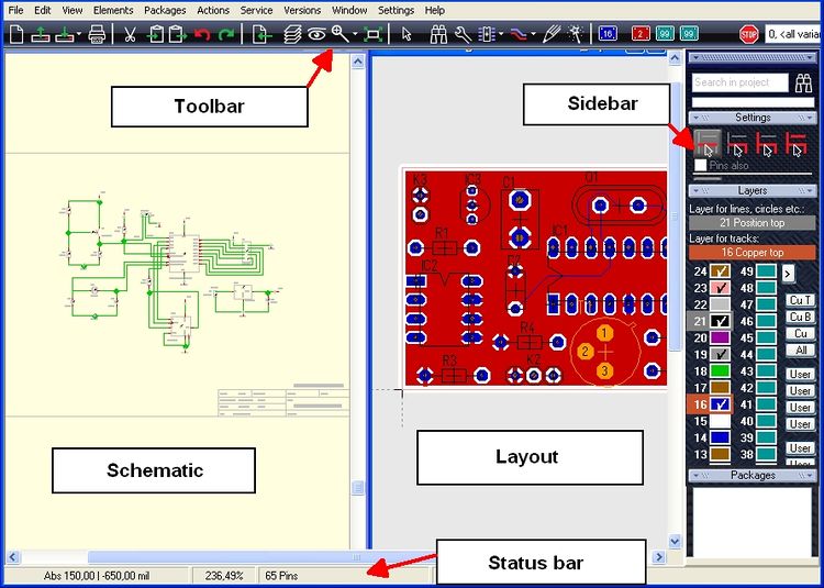 The canvas of both schematic and layout view