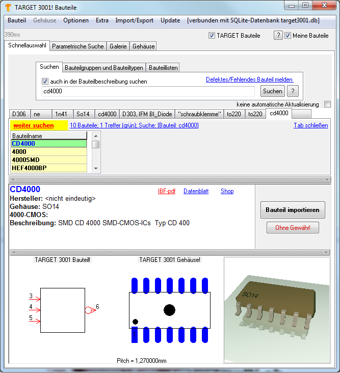 SMD CD4000 CMOS IC mit seinen Komponenten