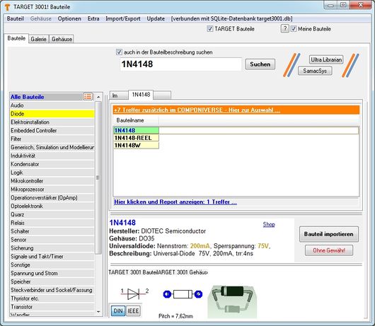 Der TARGET 3001! Bauteilbrowser bei Diode 1N4148