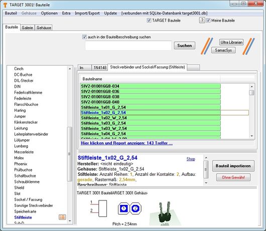 Steckverbinder im Bauteilbrowser bei Klick auf dessen Sidebar-Symbol