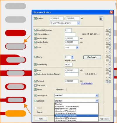 Lötpastenreduktion je Pad