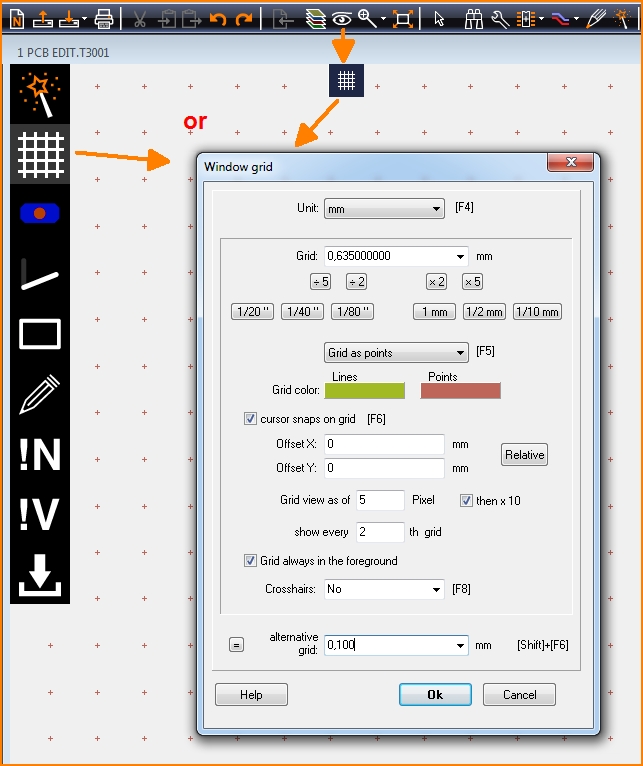 Window grid dialog