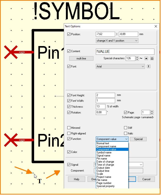 Use text tool and click at position
