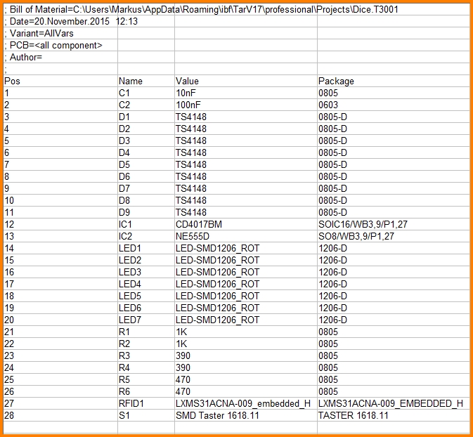 Bill of Material BOM - TARGET 3001! PCB Design Freeware is a Layout CAD ...