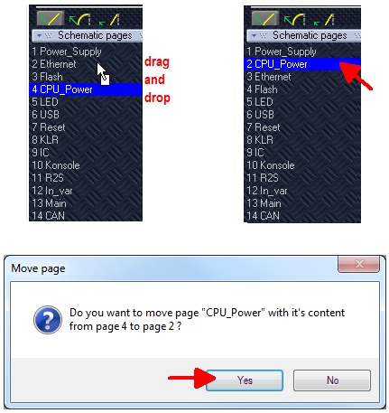 Give a page a different position in the row by drag and drop