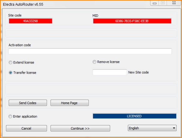 Electra license dialog