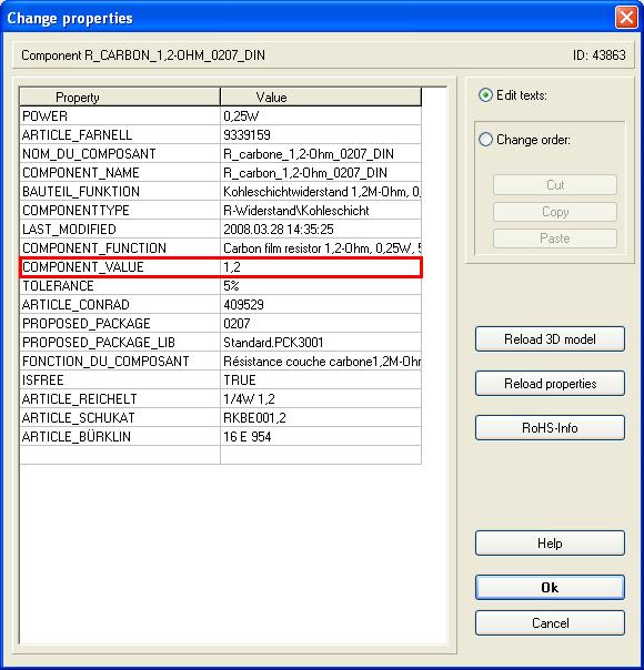 Component properties dialog