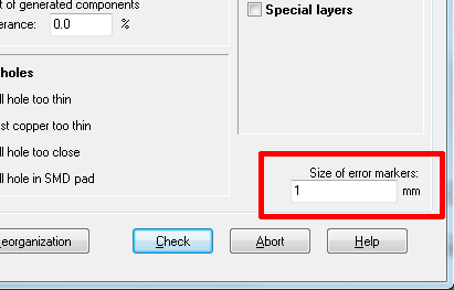 Size of error markers