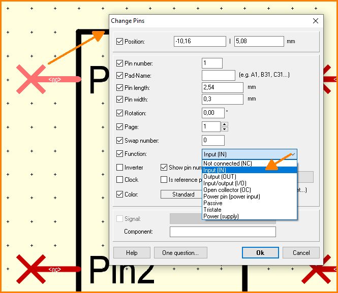 Double click on a pin: Change pins