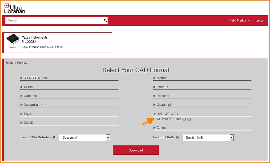 Select a CAD format