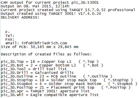 Contents of the Gerber- Info file based on the project shown