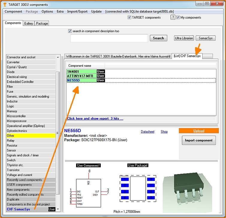 SamacSys TAB and list