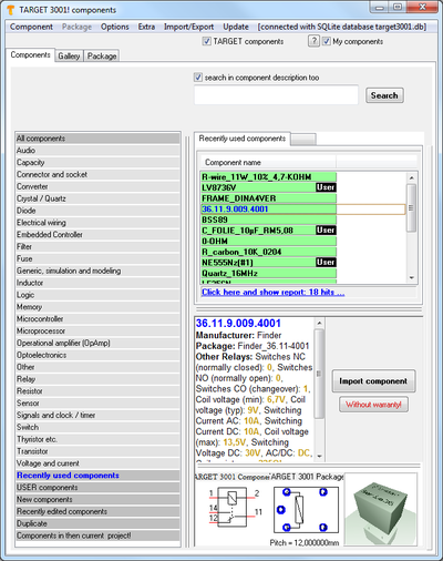 The component browser based on the SQL data base