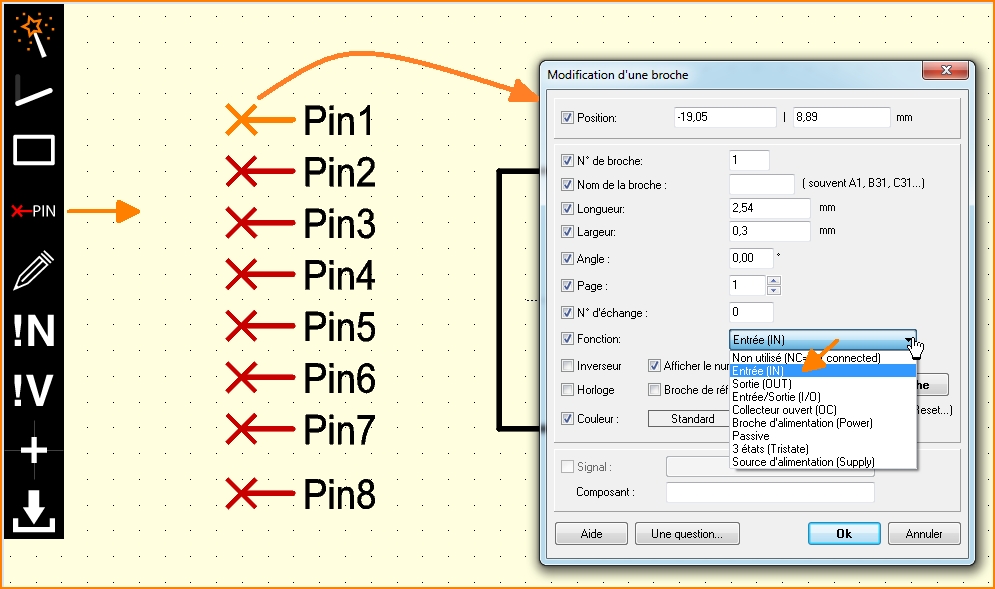 Placer les broches de connexion