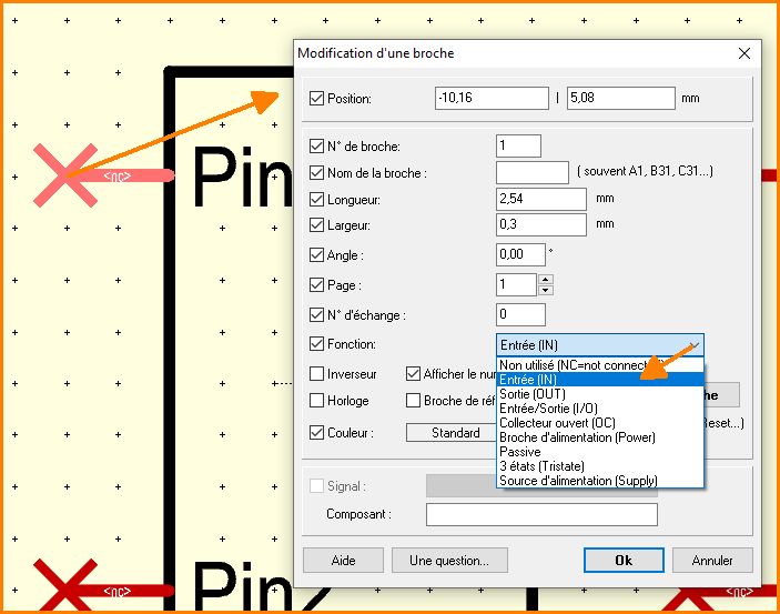 Double click on a pin: Change pins