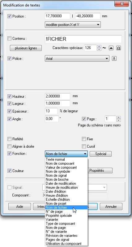 The dialog for text edition. Choose the text variable: "File name"