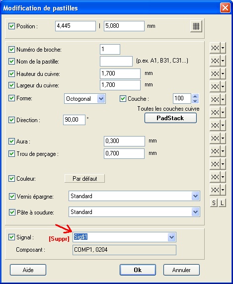 Supprimer un chevelu par supprimer le nom de signal de la pastille